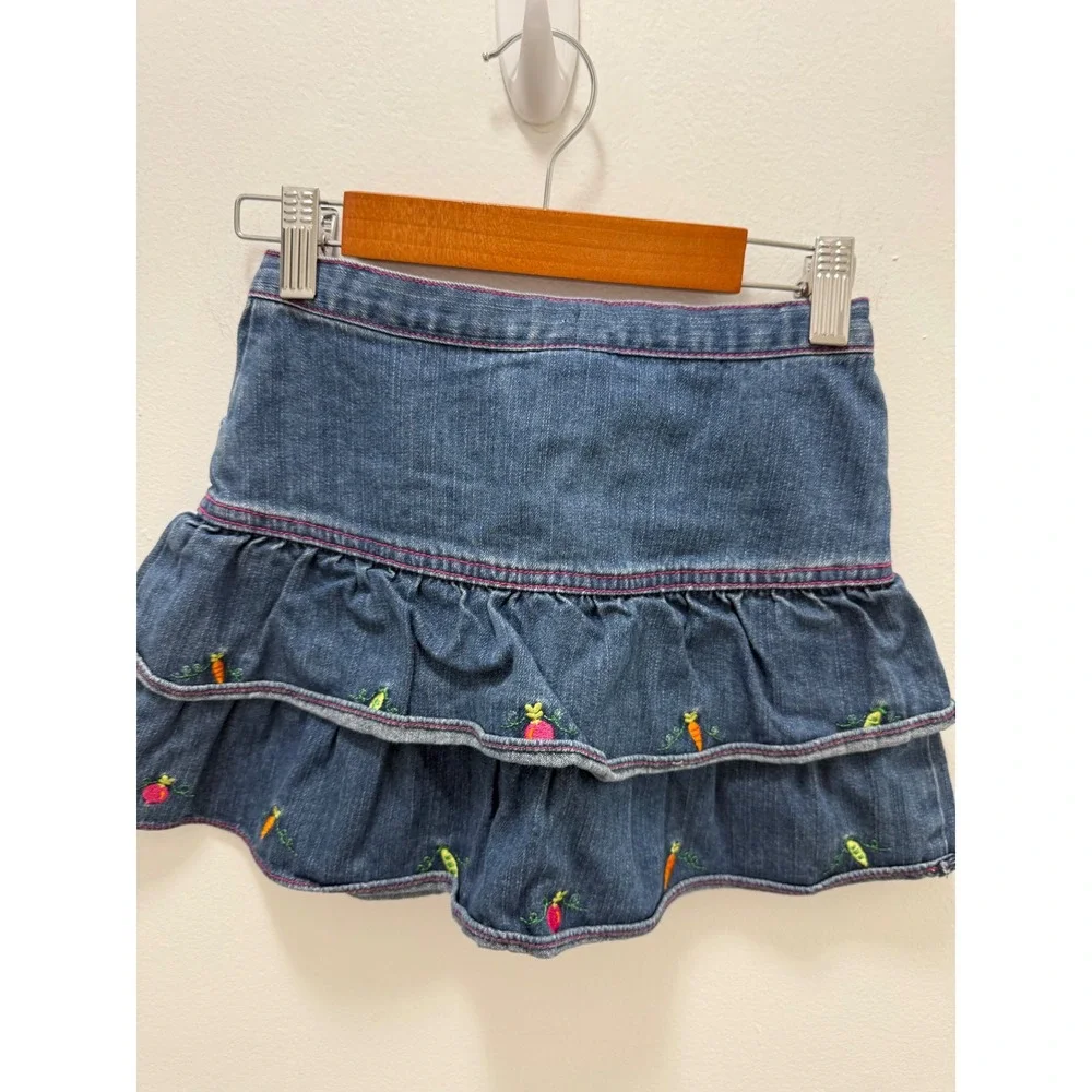 Gymboree Girls Grown with Love Denim Tiered Skirt Embroidered Vintage Size 6